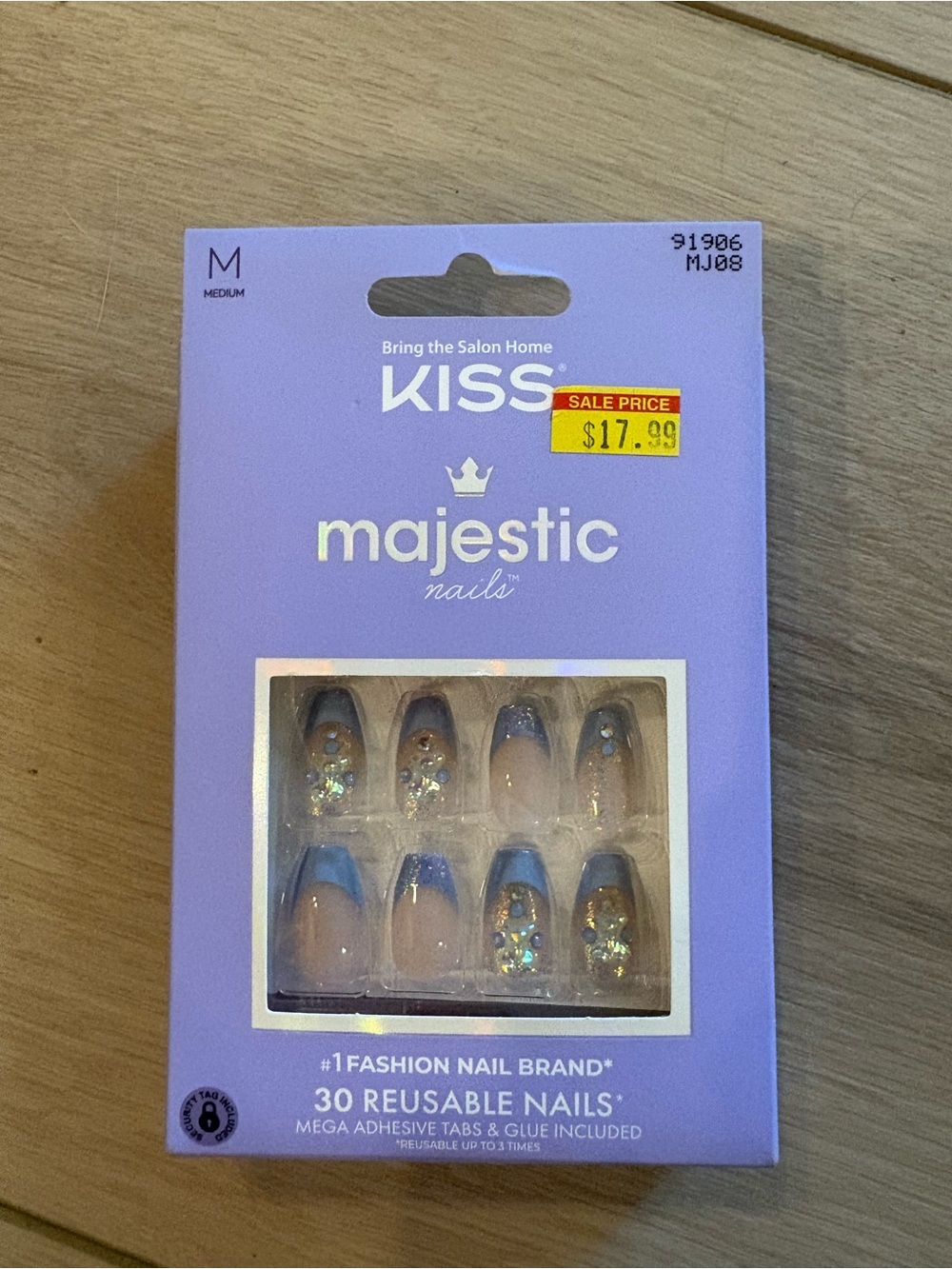Kiss Majestic Kids Blue Glitter Accent Reusable Nails